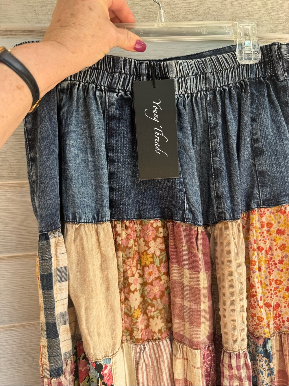 Bohemian Patchwork Denim BoHo skirt young threads - Picture 6 of 11